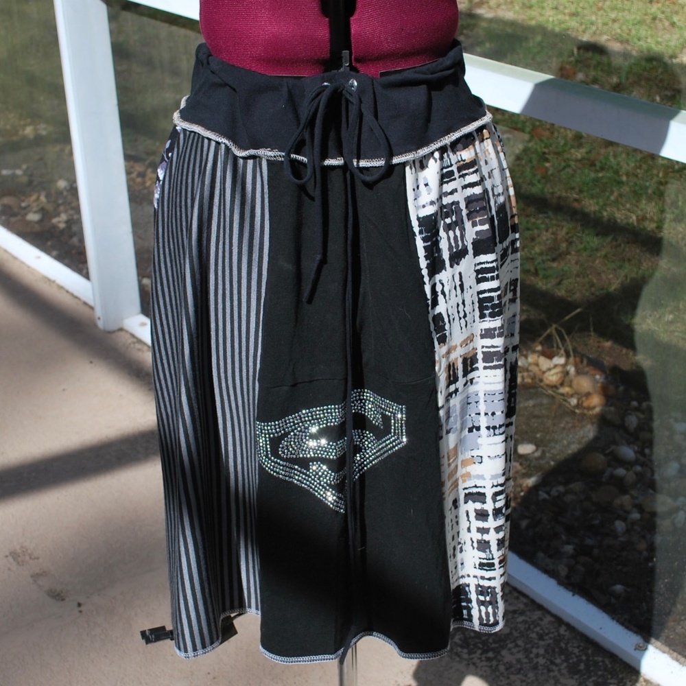 Superman Bling Bohemian Hippie Upcycled Skirt with Yoga Band NEW Size M/L